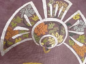 アンティーク　紗　ふくら雀に花唐草模様刺繍名古屋帯